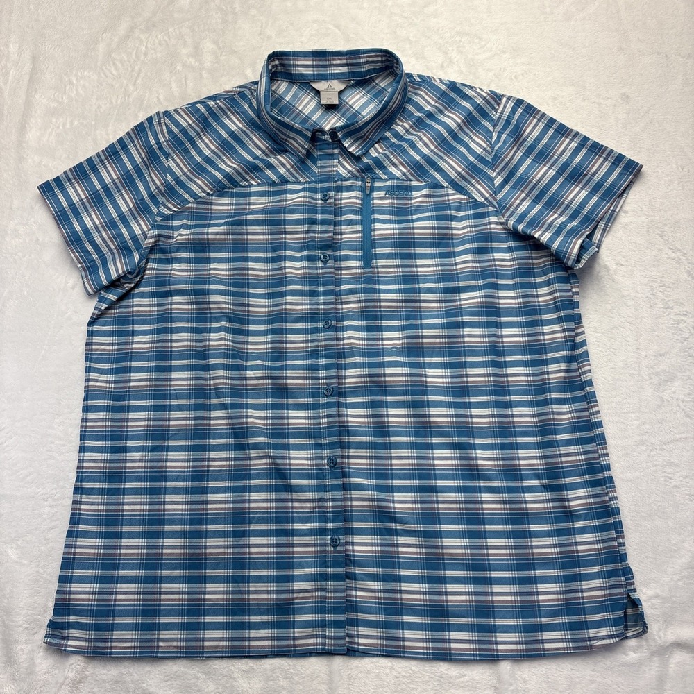 Ascend Shirt Womens Size XXL Blue Plaid Short Sleeve Button Up Casual Outdoor
